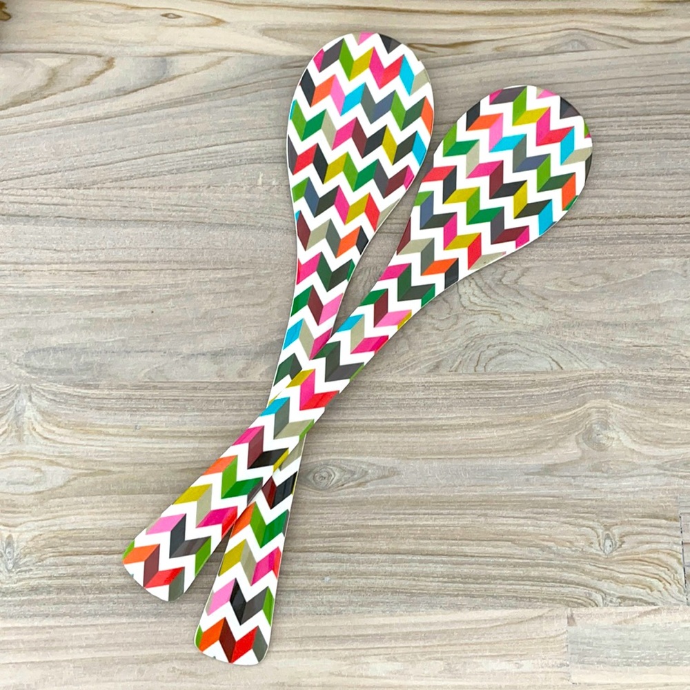 New French Bull Ziggy Multicolored Melamine Chevron Servers